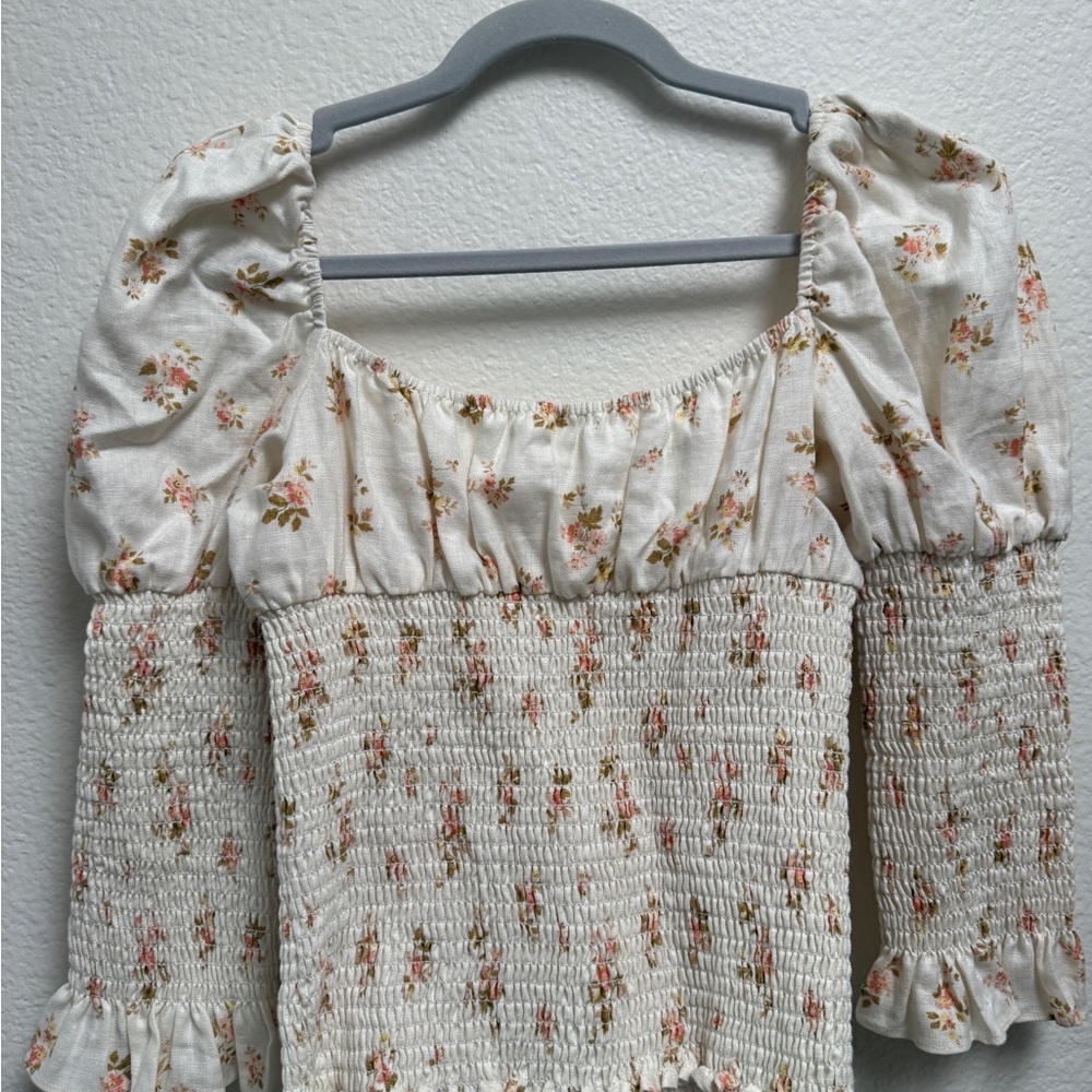 Reformation Ivory Floral Puff Sleeve Blouse - Picture 5 of 9
